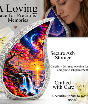 Tree of Life Cremation Urn for Ashes, Nature Memorial Urn, Sunset Waterfall Adult Urn, Tree Memorial Urn,