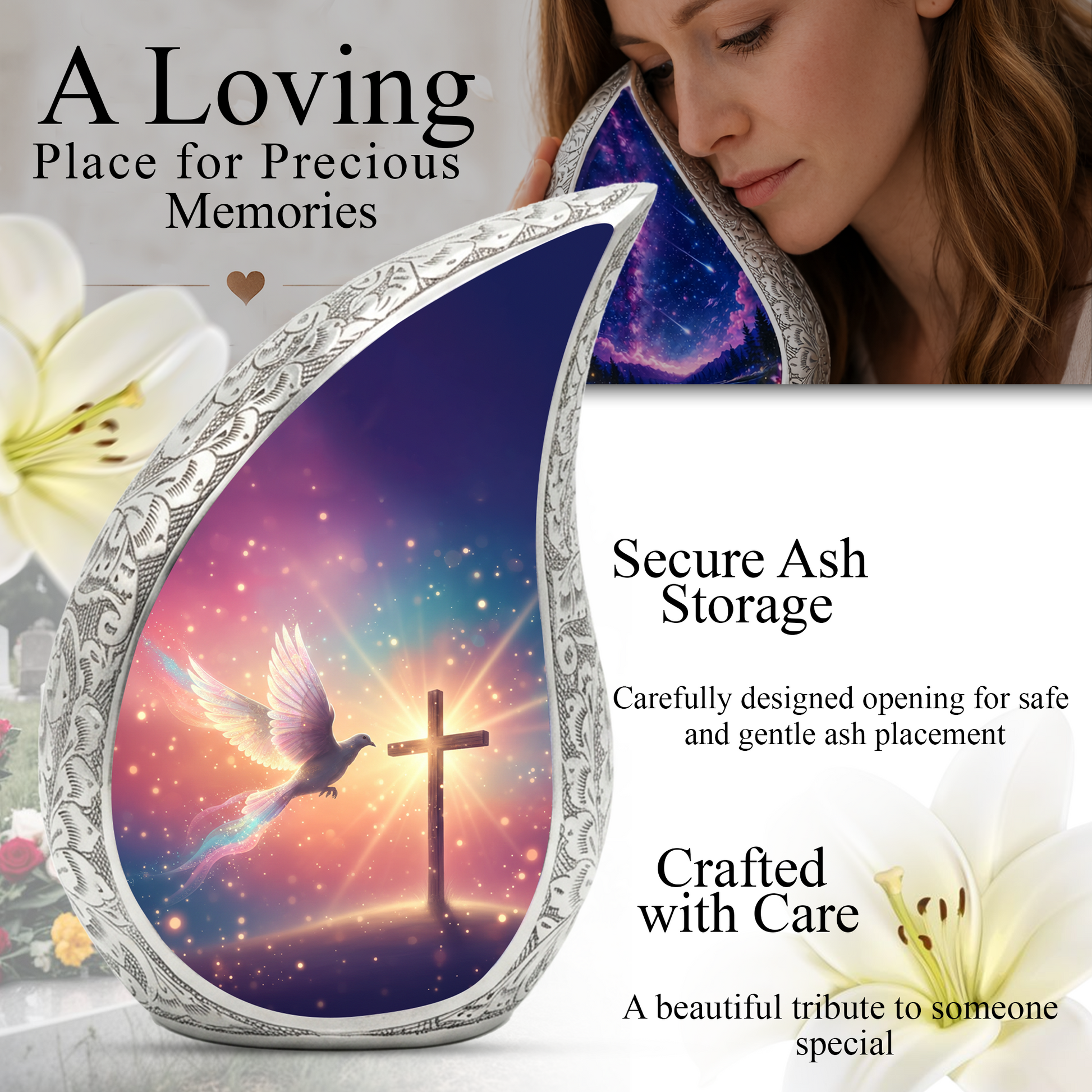 Christian Memorial Urn | Religious Urn for Ashes | Sunset Cross Urn