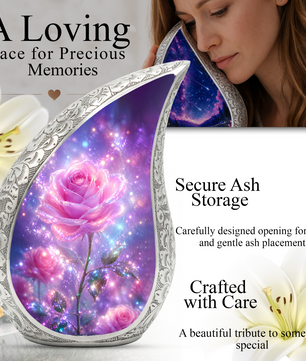 Pink Rose Memorial Urn for Mom, Floral Cremation Urn for Ashes