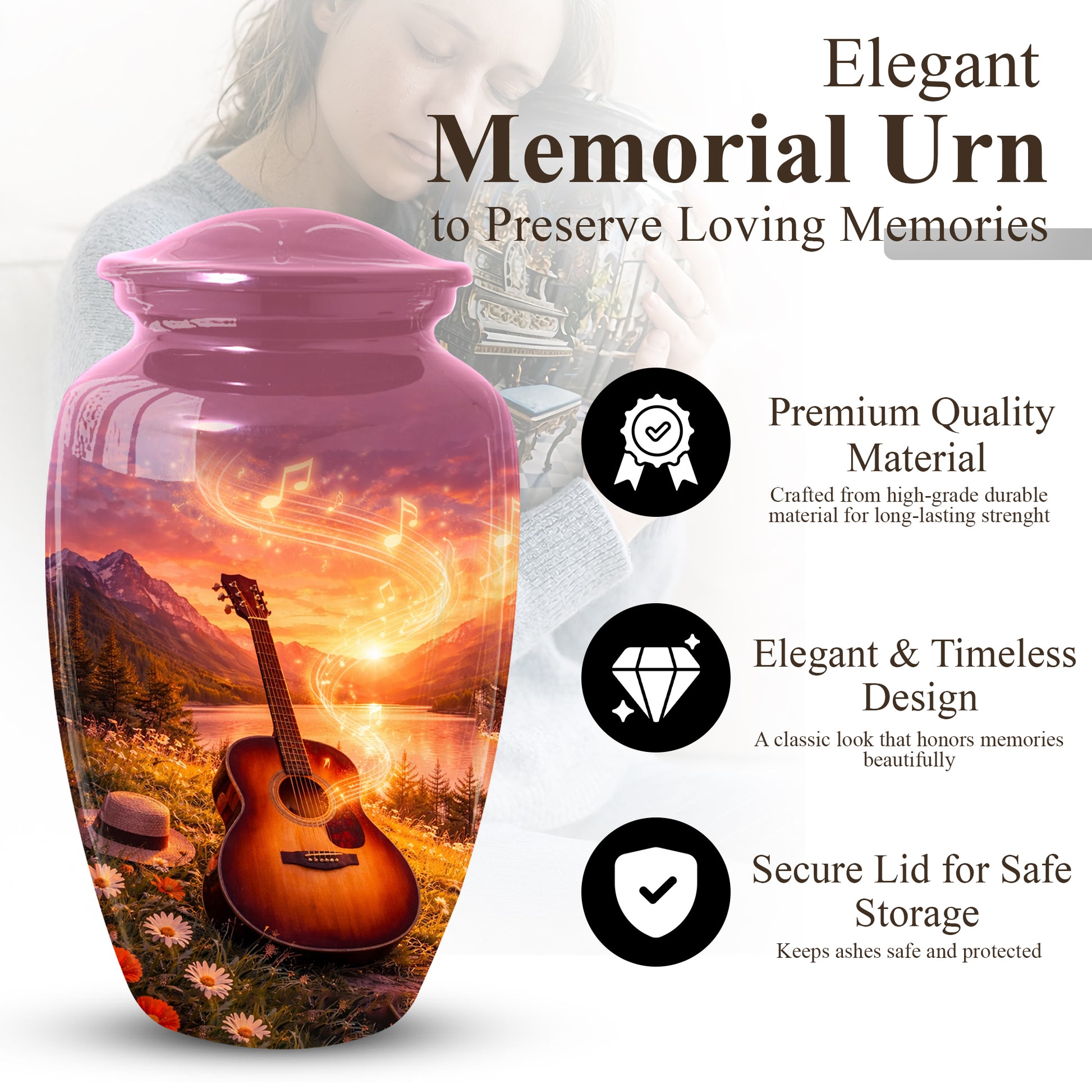 Guitar Urn for Mom - Music Memorial Large Urn for Women| Keepsake Urn For Ashes