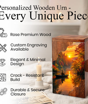 Fishing Wooden Cremation Urn – Gone Fishing Memorial Urn for Human Ashes