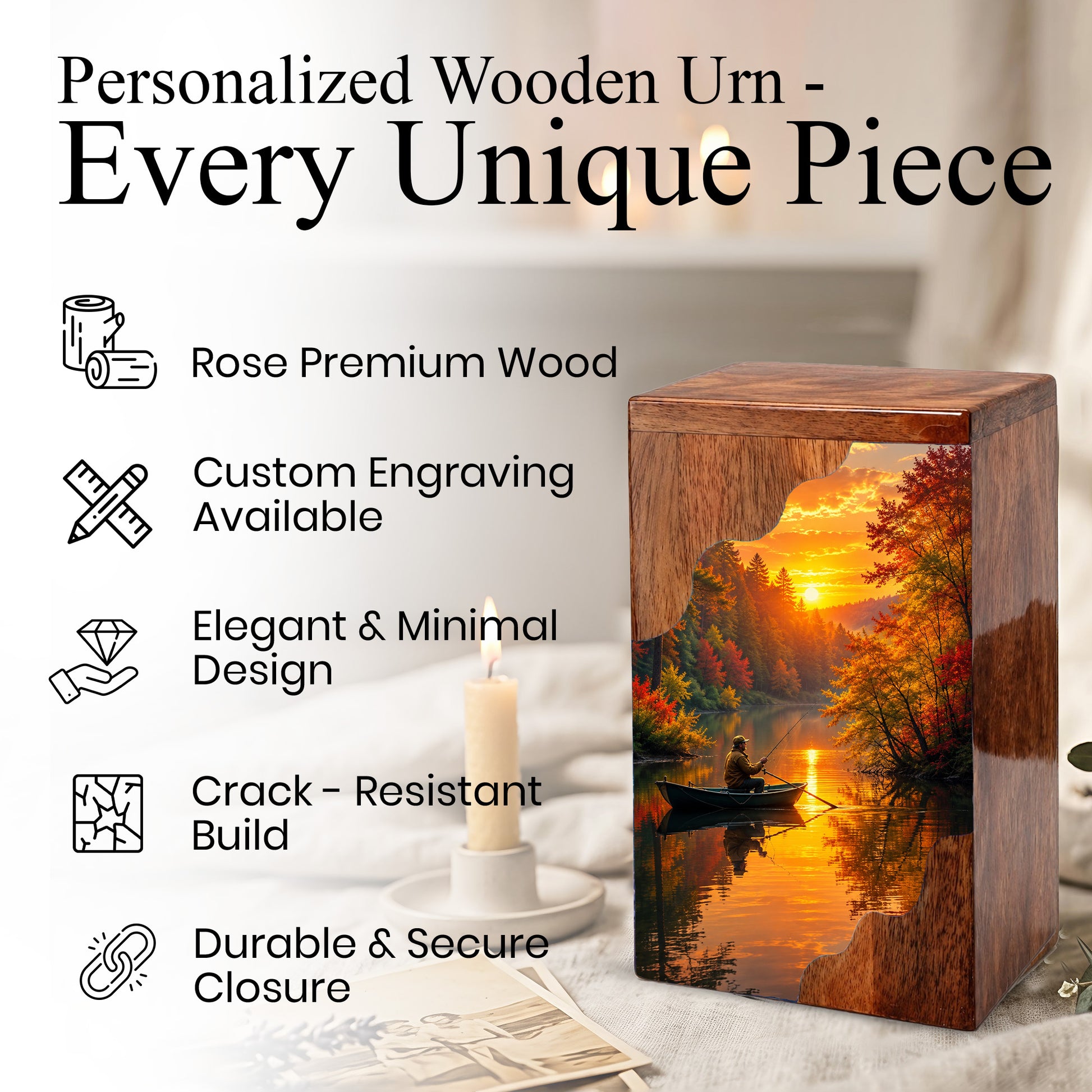 Fishing Wooden Cremation Urn – Gone Fishing Memorial Urn for Human Ashes