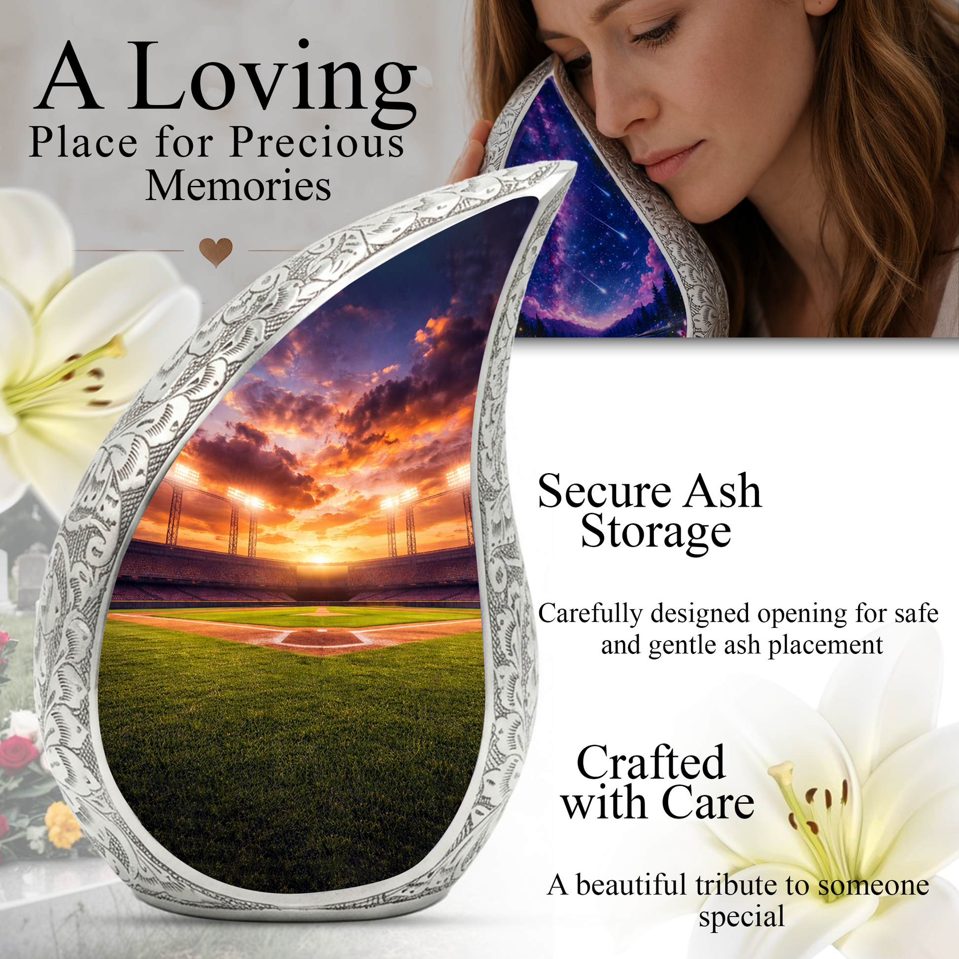 Baseball Stadium Adult Urn for Human Ashes – Premium Baseball Ground Cremation Urn
