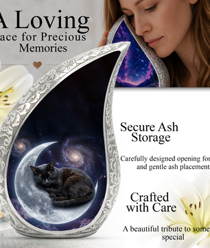 Moon Cat Memorial Urn, Personalized Cat Urn-Cremation Urn For Ashes