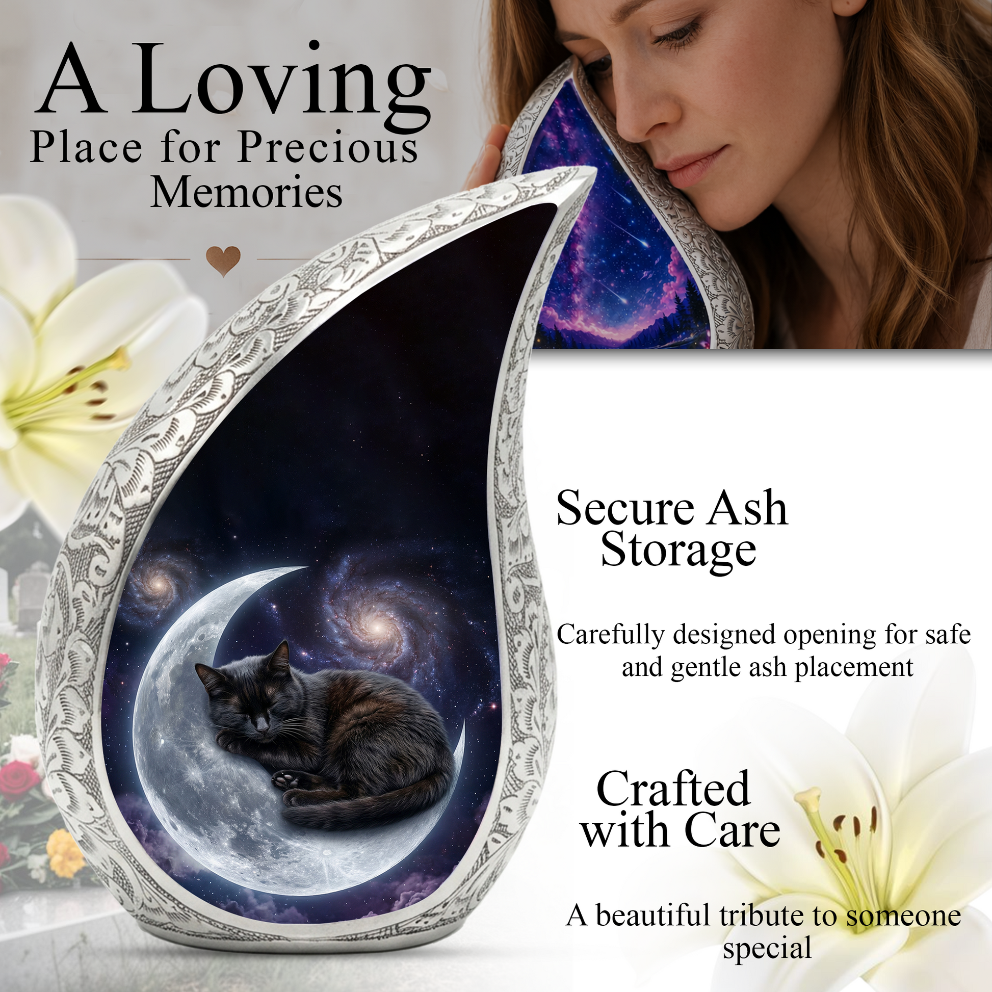 Moon Cat Memorial Urn, Personalized Cat Urn-Cremation Urn For Ashes