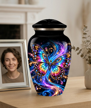 Colorful Butterfly Cremation Urn for Adult Ashes, Personalized Memorial Urn, Rainbow Butterfly Adult Urn for Human Ashes, Celestial Funeral Urn