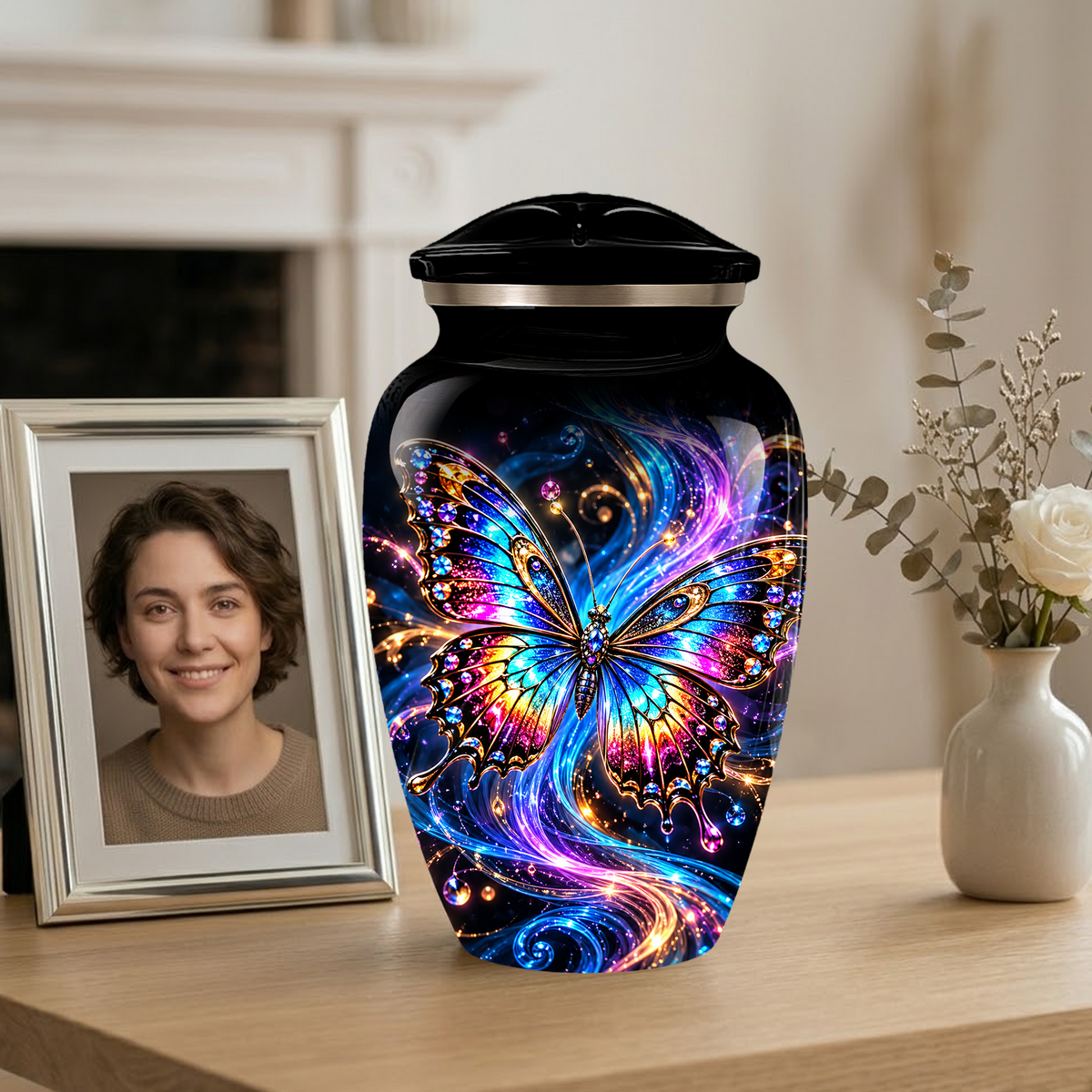 Colorful Butterfly Cremation Urn for Adult Ashes, Personalized Memorial Urn, Rainbow Butterfly Adult Urn for Human Ashes, Celestial Funeral Urn