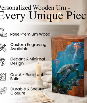 Sea Turtle Wooden Cremation Urn for Human Ashes | Adult Cremation Urn |