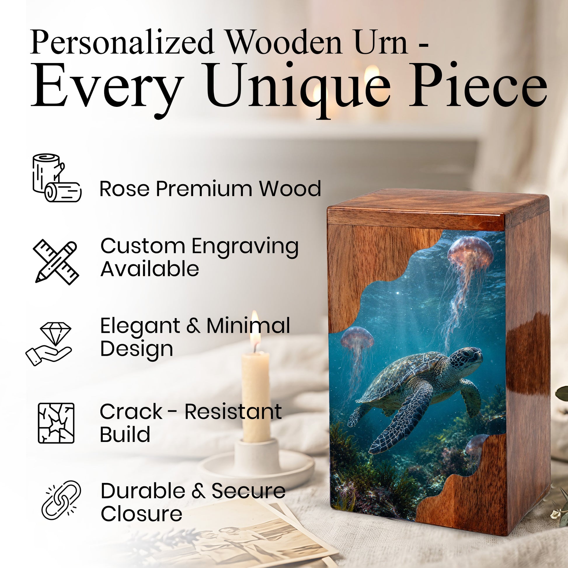 Sea Turtle Wooden Cremation Urn for Human Ashes | Adult Cremation Urn |