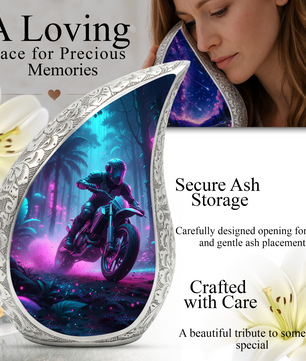 Motorcycle Personalized Cremation Urn for Dad – Teardrop Style Aluminum Memorial Urn, 10 Inch |
