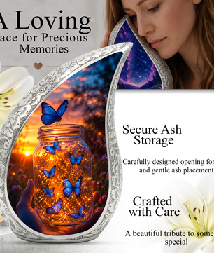Golden Butterfly Urn for Human Ashes | Butterfly Cremation Memorial Urn