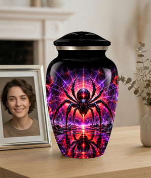 Black Spider Cremation Urn – Gothic Spider Web Adult Memorial Urn for Ashes
