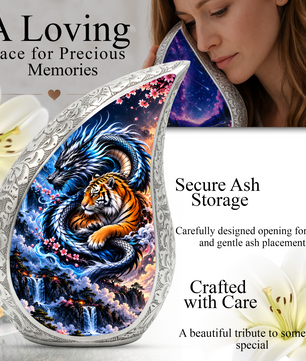 Dragon and Tiger Cremation Urn for Ashes, Asian Mythical Animal Memorial Urn