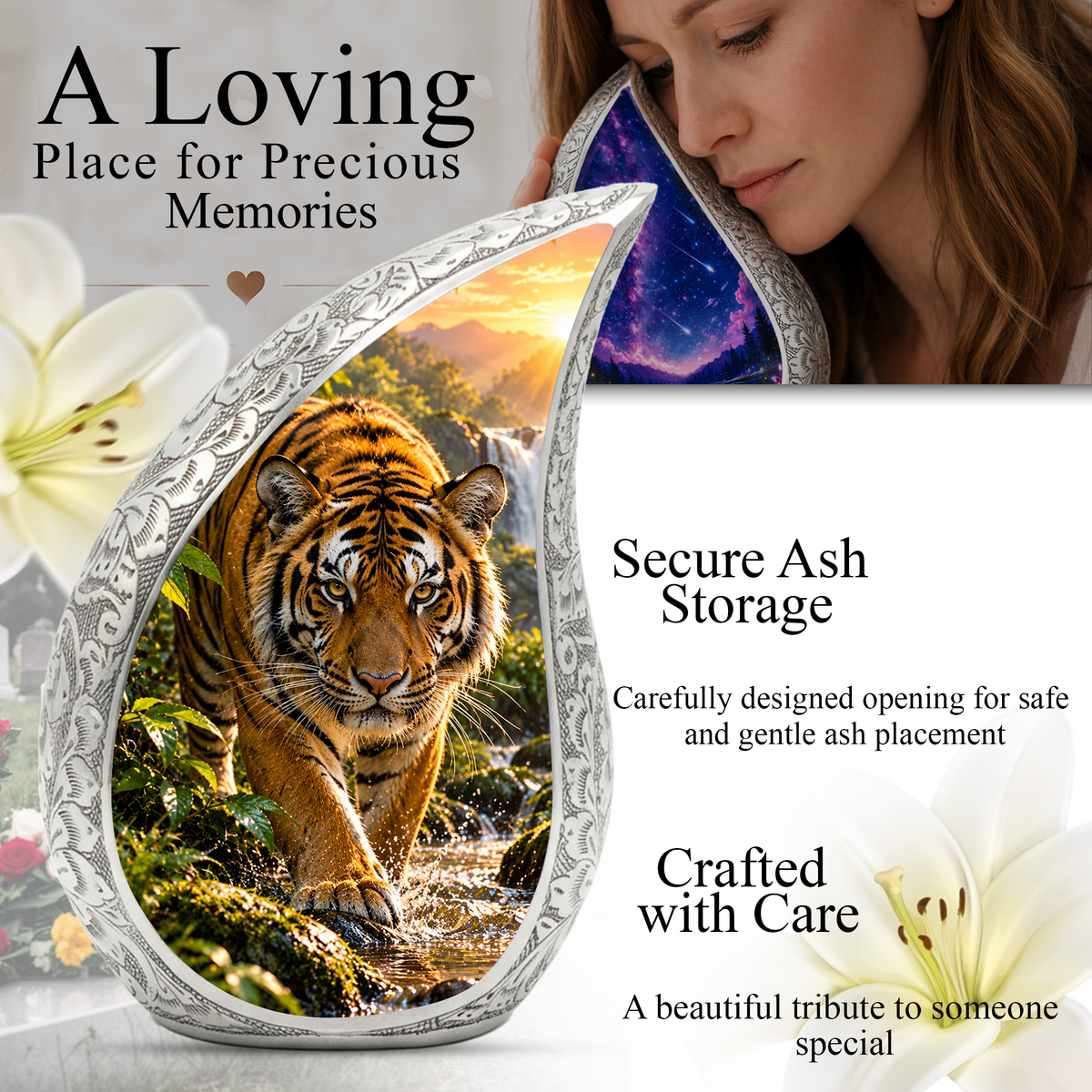 Tiger Cremation Urn for Dad -  Bengal Tiger Memorial Urn for Ashes