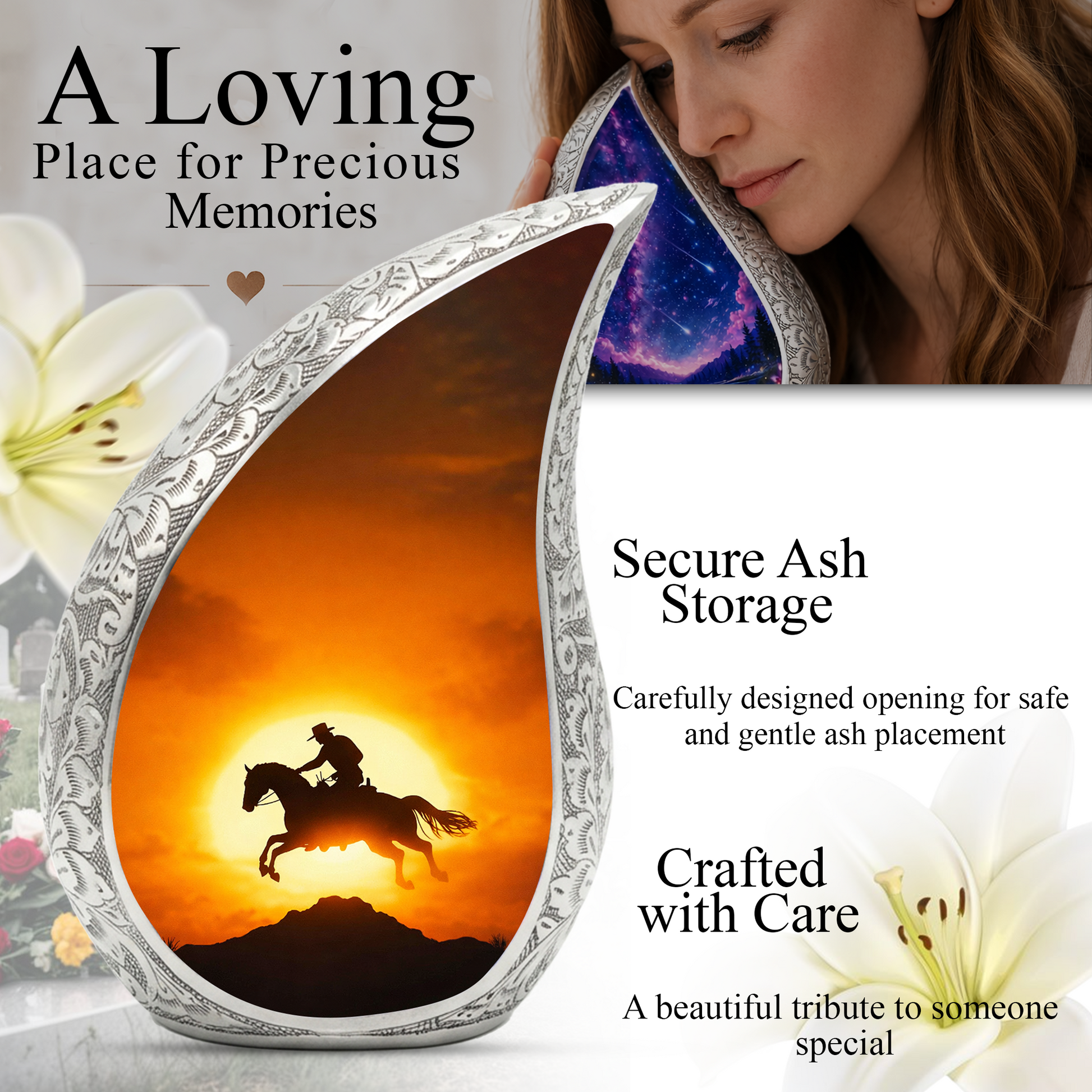 Cowboy Sunset Cremation Urn for Dad