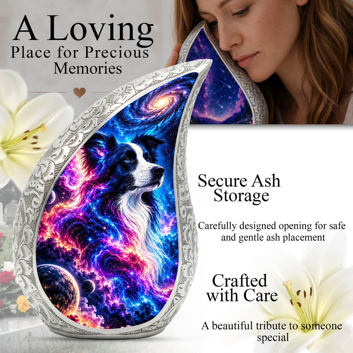 Border Collie Cremation Urn for Ashes, Personalized Dog Memorial Urn, Adult Pet Urn