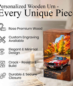 Classic Car Wooden Cremation Urn – Wooden Urn for Human Ashes