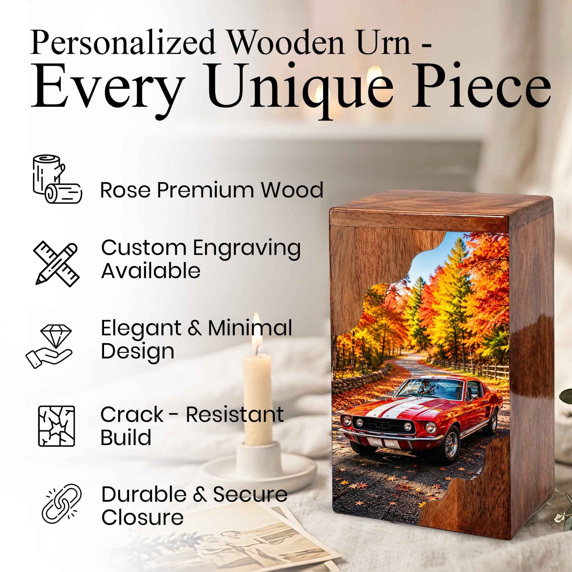 Classic Car Wooden Cremation Urn – Wooden Urn for Human Ashes