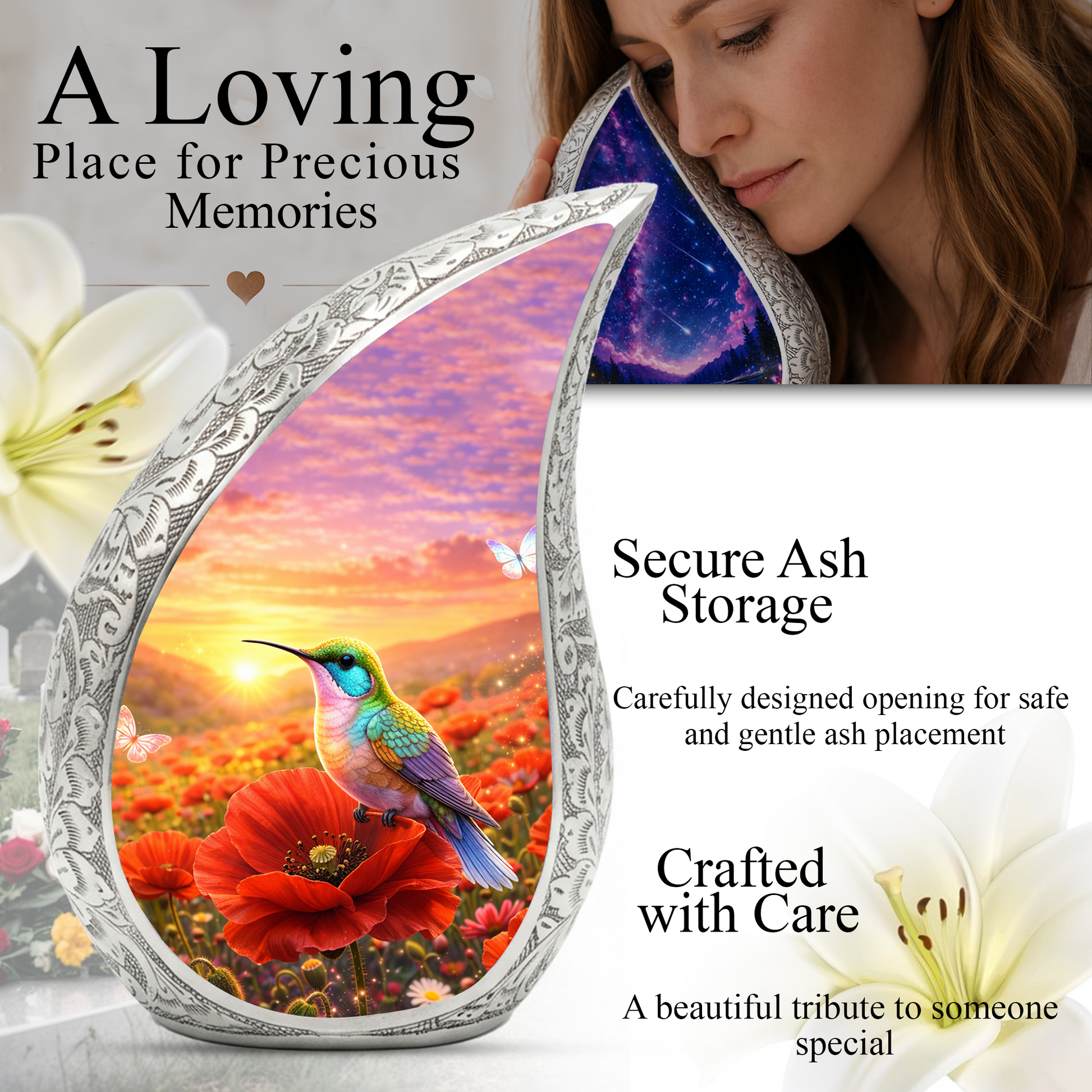 Hummingbird Memorial Urn for Mom | Urn for Human Ashes | Keepsake Urn for Mom