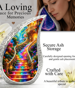 Rainbow Stairway to Heaven Urn for Mom, Personalized Cremation Urn for Ashe