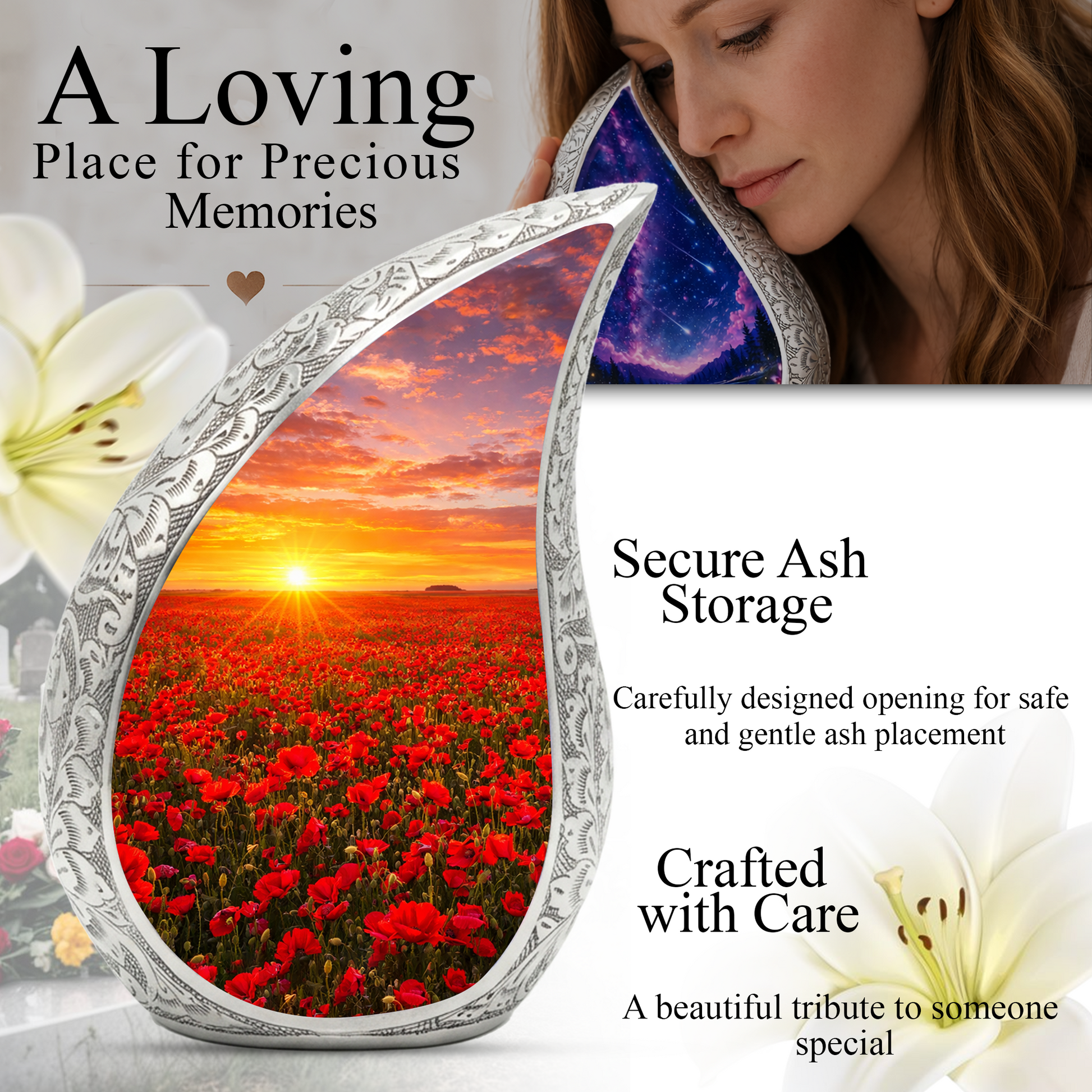 Flower Urn for Mom – Premium Floral Cremation Urn for Human Ashes |