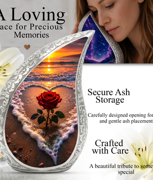 Beach Rose Cremation Urn for Human Ashes | Ocean Sunset Beach Themed Memorial Urn