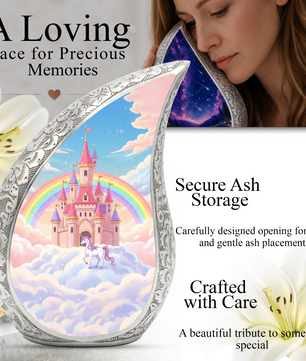 Rainbow Castle Unicorn Memorial Urn | Child Keepsake Urn | Baby Memorial Urn for Ashes