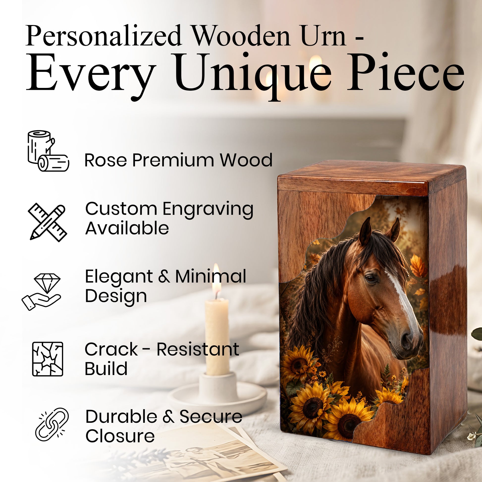 Horse Wooden Cremation Urn – Wooden Urn for Human Ashes