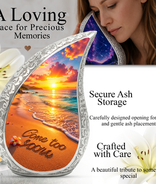 Beach Sunset Adult Cremation Urn for Mom – Personalized Memorial Urn for Human Ashes | Ocean Funeral Urn for Women
