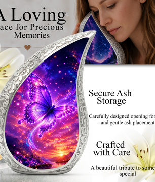 Purple Butterfly Sunset Urn for Human Ashes | Beautiful Butterfly Cremation Urn