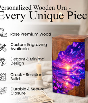 Butterfly Ocean Wooden Cremation Urn – Beach Theme Wooden Urn for Human Ashes