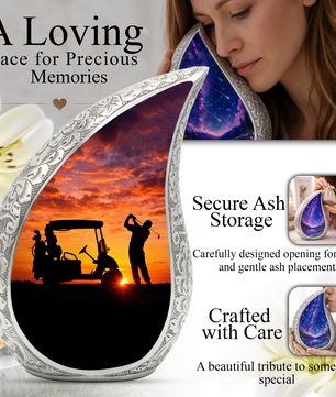 Golf Personalized Cremation Urn – Teardrop Style Aluminum Memorial Urn, 10 Inch