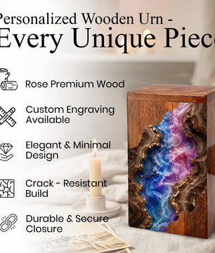 Wooden Abstract River Cremation Urn – Wooden Urn for Human Ashes