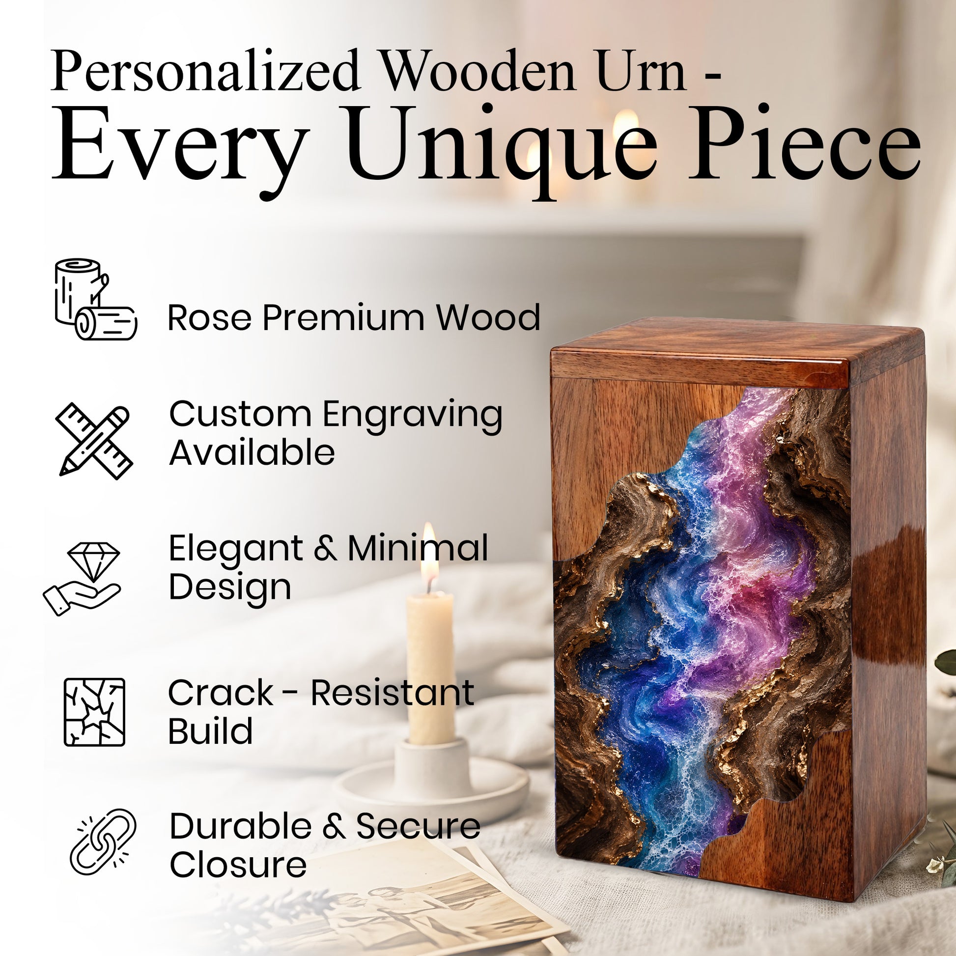 Wooden Abstract River Cremation Urn – Wooden Urn for Human Ashes