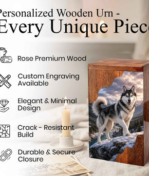 Husky Wooden Cremation Urn – Mountain Memorial Urn