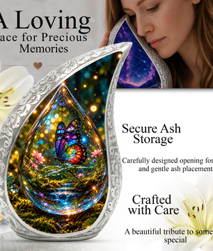 Butterfly Cremation Urn for Adult Ashes, Colorful Glass Butterfly Memorial Urn