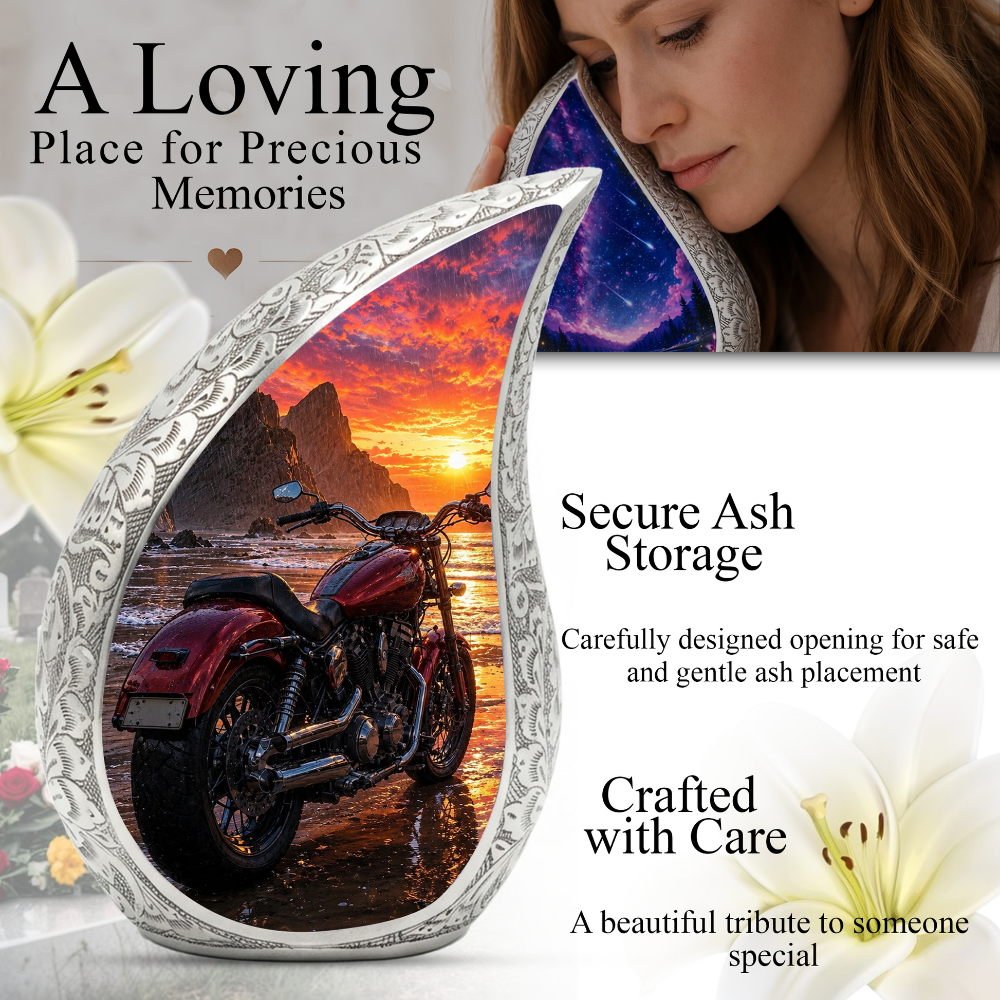 Motorcycle Urn for Dad, Biker Cremation Urn for Ashes,Keepsake Urn for Dad