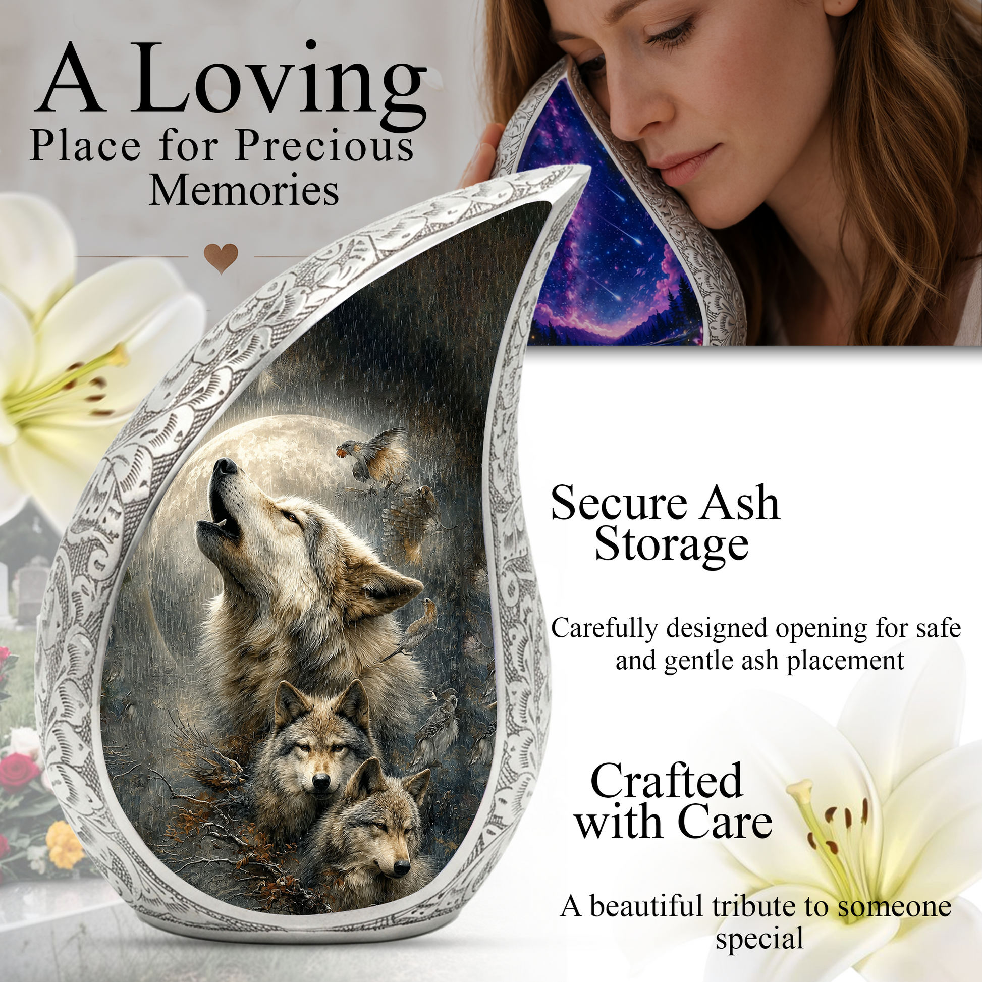 Wolf Urn for Human Ashes | Powerful Wolf Adult Cremation Urn | Wildlife Memorial Urn