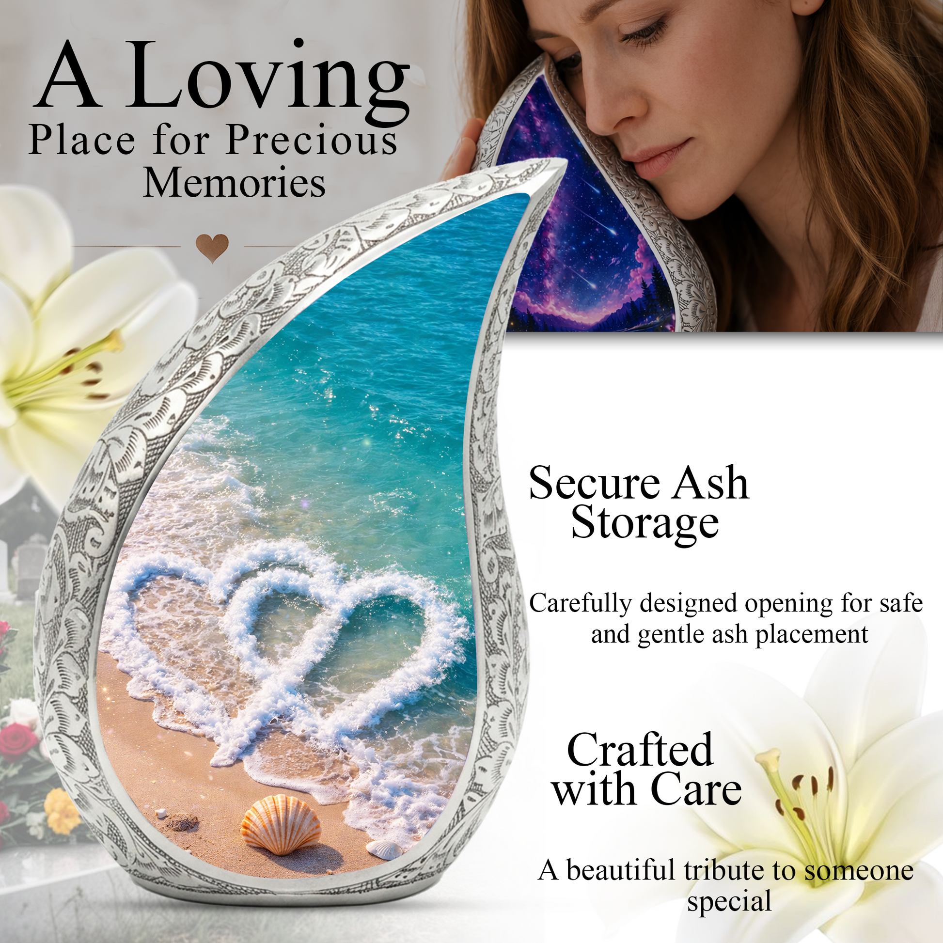 Beach Urns for Human Ashes, Ocean Wave Cremation Urn