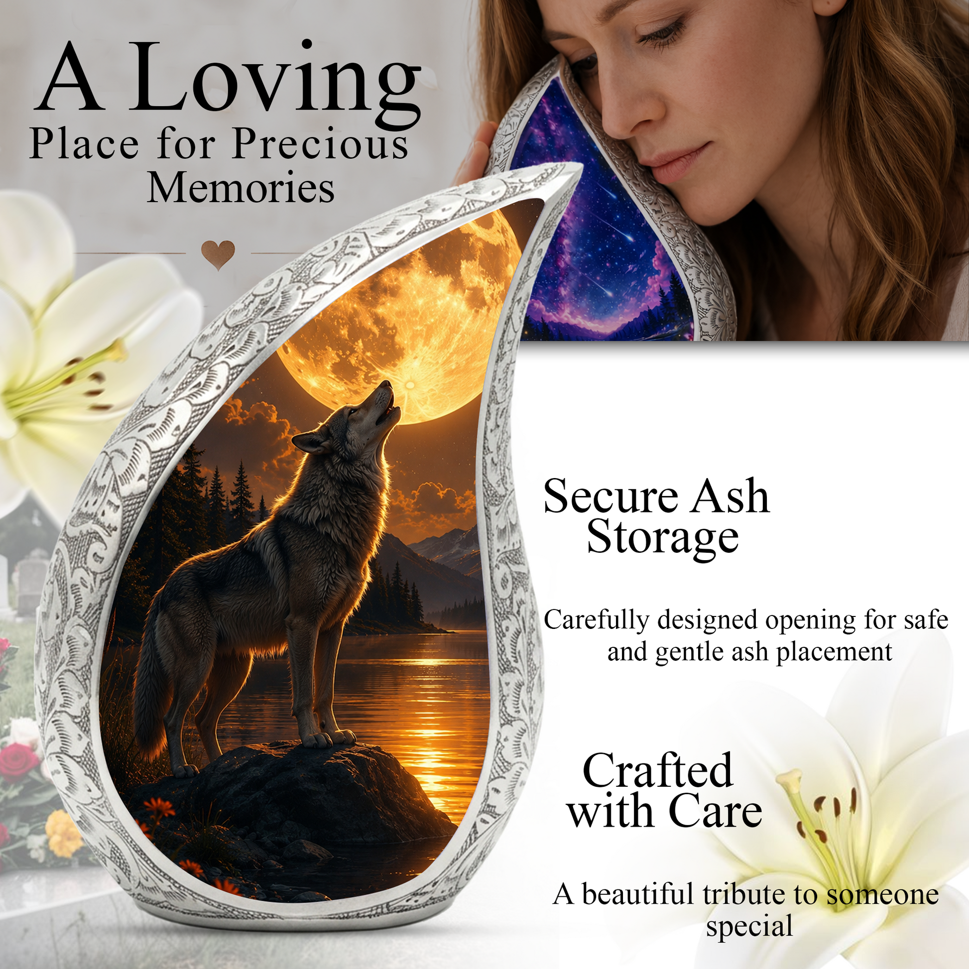 Wolf Adult Urn for Human Ashes – Moonlight Adult Cremation Urn