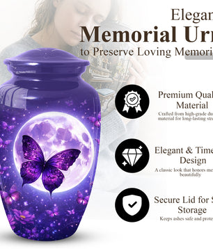 Purple Moon Butterfly Large  Urn for Mom | Butterfly Cremation Urn for Ashes