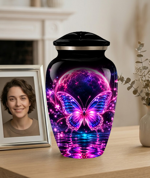 Personalized Butterfly Cremation Urn for Ashes, Pink Purple Galaxy Butterfly Adult Urn, Custom Memorial Urn