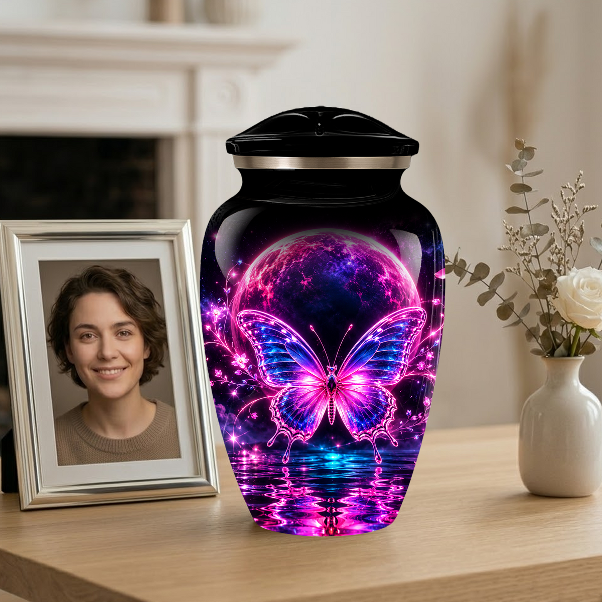 Personalized Butterfly Cremation Urn for Ashes, Pink Purple Galaxy Butterfly Adult Urn, Custom Memorial Urn