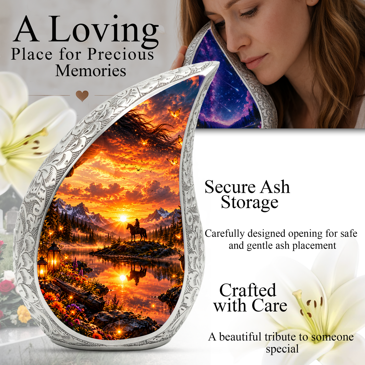 Horse Cremation Urn for Ashes, Cowboy Memorial Urn, Western Adult Urn, Horse Lover Urn