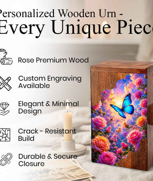 Butterfly Wooden Cremation Urn, Wooden Urn for Human Ashes, Urn Box for Human Ashes