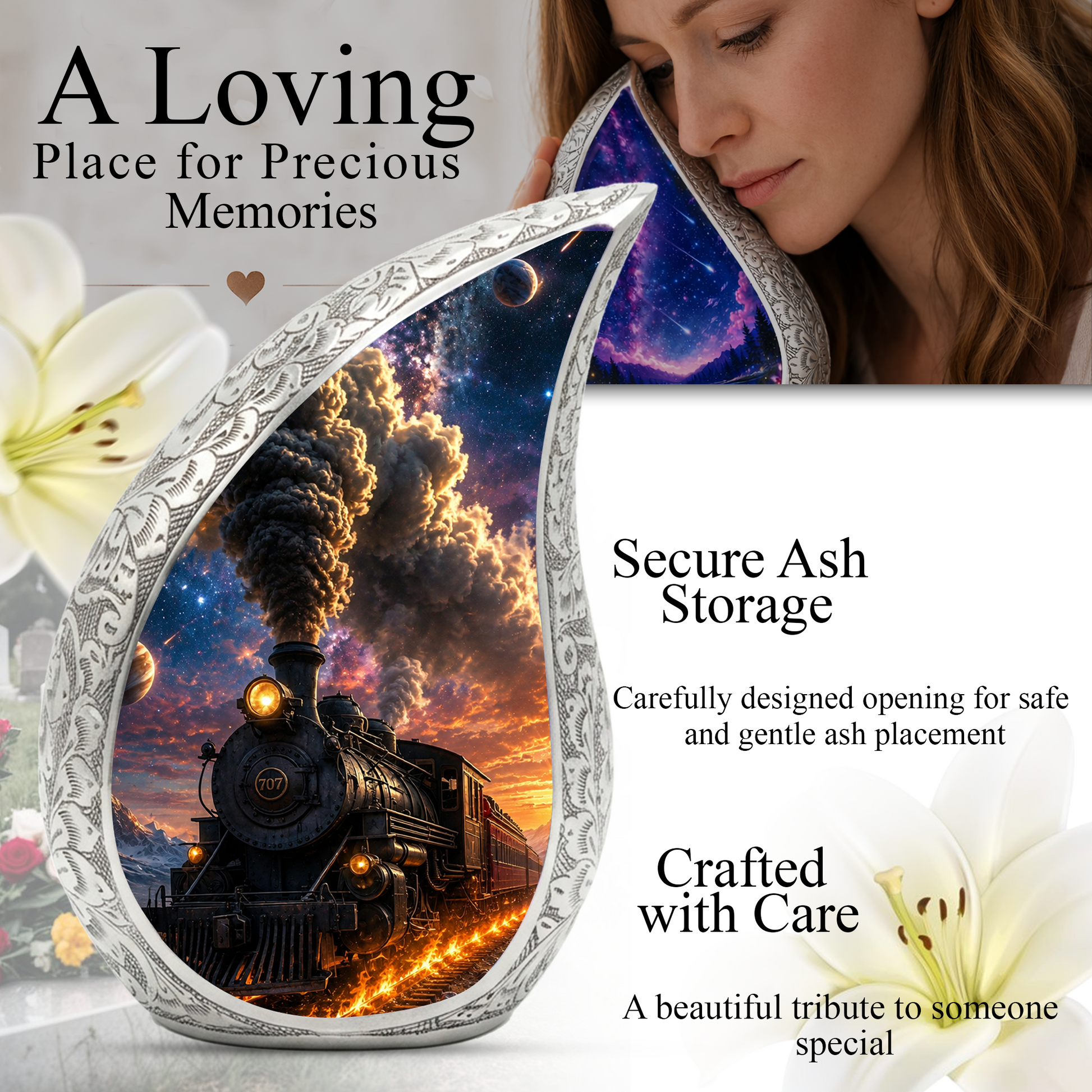Train Urn for Human Ashes | Unique Railroad Adult Cremation Urn | Locomotive Memorial Urn for Adult Ashes