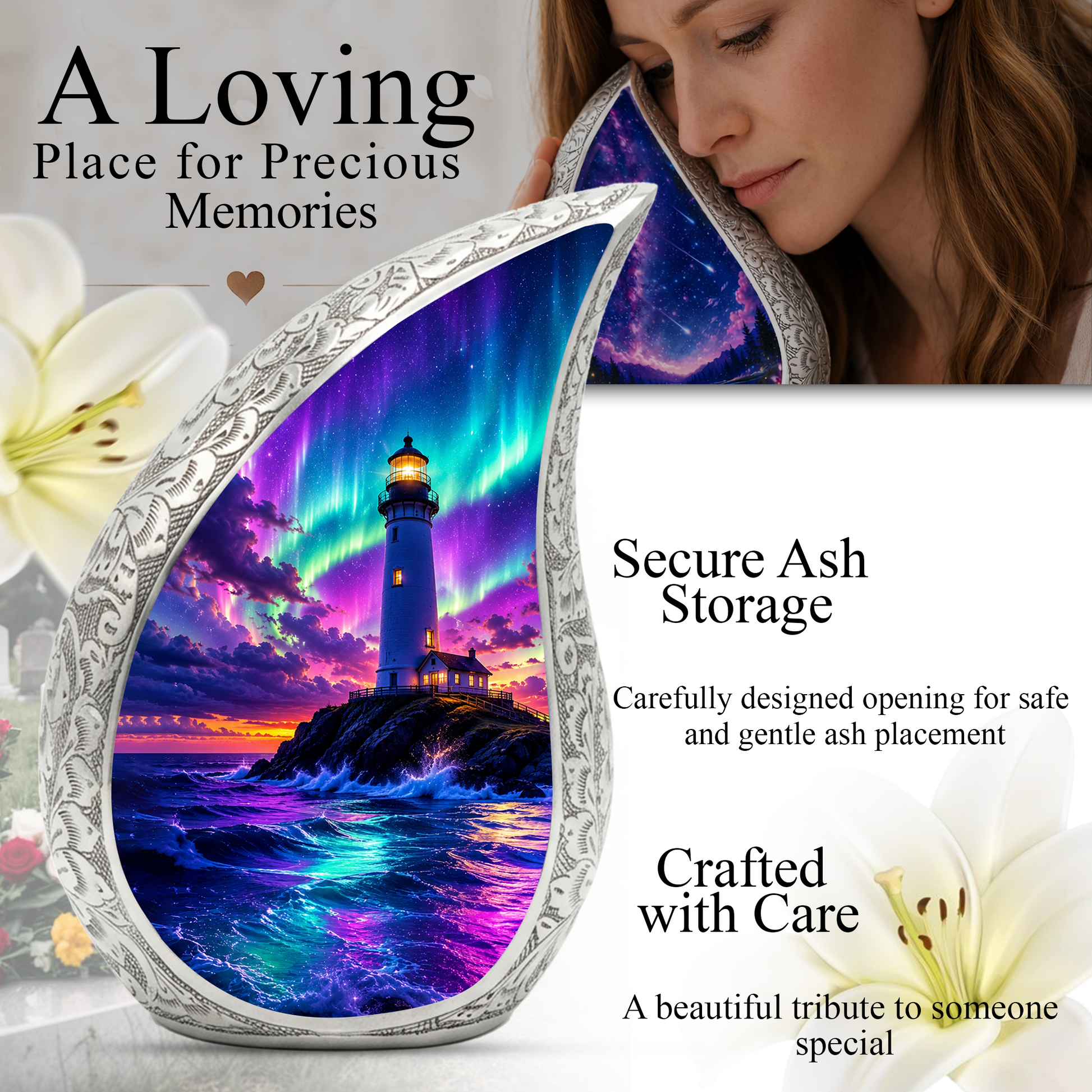 Ocean Lighthouse Cremation Urn for Adult Ashes | Lighthouse Ocean Wave Urn for Human Ashes, Mom & Women