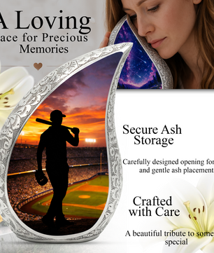 Baseball Personalized Cremation Urn – Teardrop Style Aluminum Memorial Urn, 10 Inch