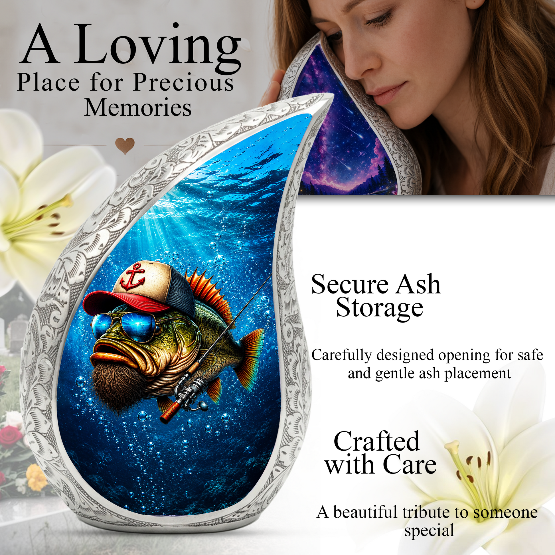 Gone Fishing Urn, Fish Cremation Urn for Ashes, Personalized Memorial Urn for Dad