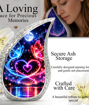 Heart Butterfly Urn for Human Ashes, Adult Cremation Urn with Glowing Butterflies